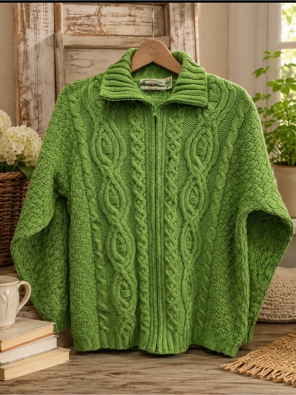Aran Crafts Mint Green Wool Sweater size xl